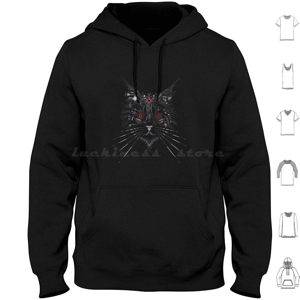 Wildman Hunting & Outdoor Photos - Cyber Hacker Cat Hoodies Long Sleeve