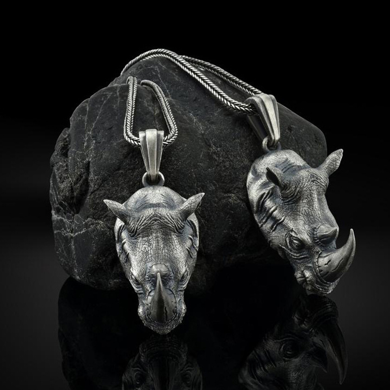 1Pcs Pure Tin Rhino Head Penda - Wildman Hunting & Outdoor Photos review and price
